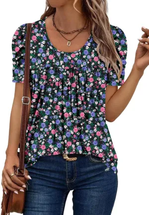 ONLYSHE Short Sleeve Shirts for Women Summer Tops Dressy Boho Blouses Crewneck Tunic Tops for Leggings S-3XL
