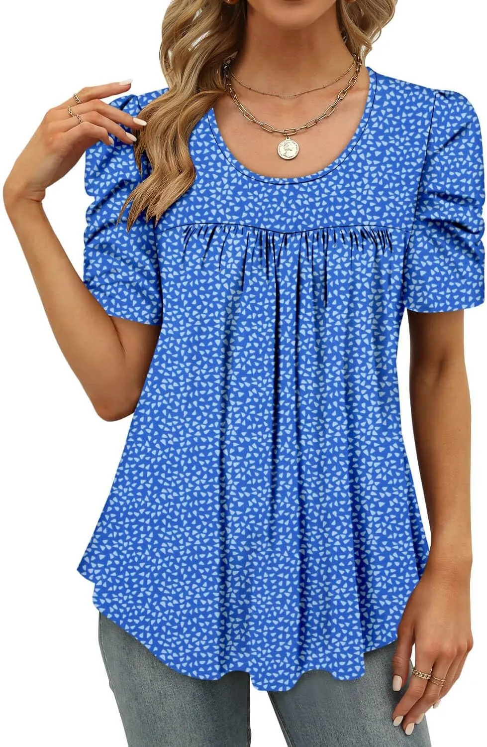 ONLYSHE Short Sleeve Shirts for Women Summer Tops Dressy Boho Blouses Crewneck Tunic Tops for Leggings S-3XL