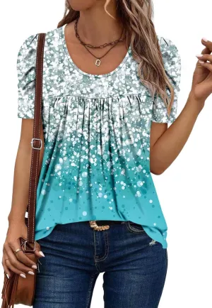 ONLYSHE Short Sleeve Shirts for Women Summer Tops Dressy Boho Blouses Crewneck Tunic Tops for Leggings S-3XL