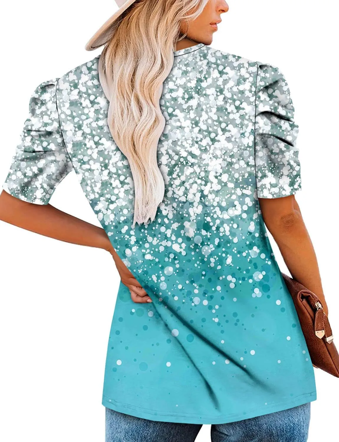ONLYSHE Short Sleeve Shirts for Women Summer Tops Dressy Boho Blouses Crewneck Tunic Tops for Leggings S-3XL