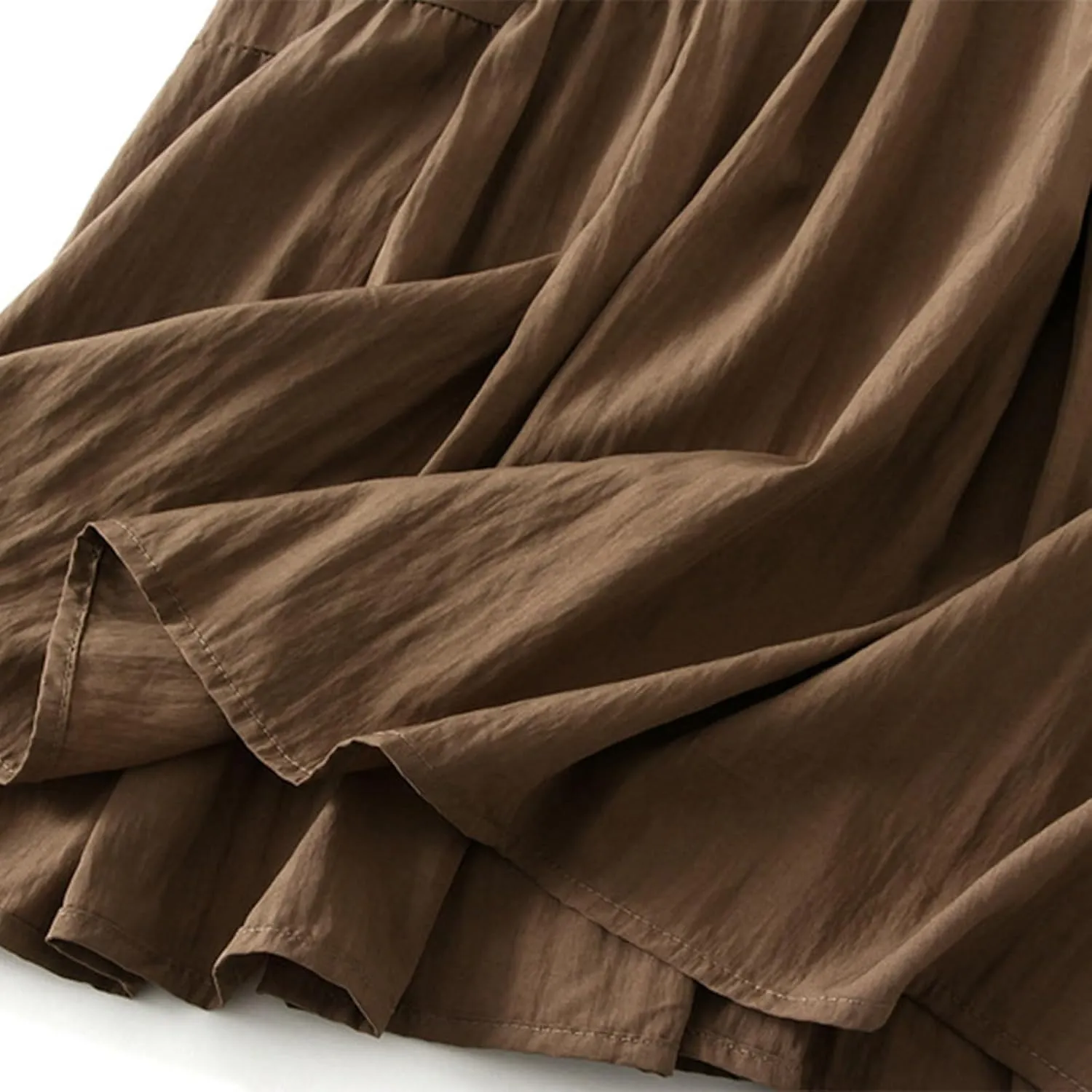 Oplxuo Women's Elastic High Waist Midi Skirts Plain Tiered A Line Swing Flared Pleated Skirt