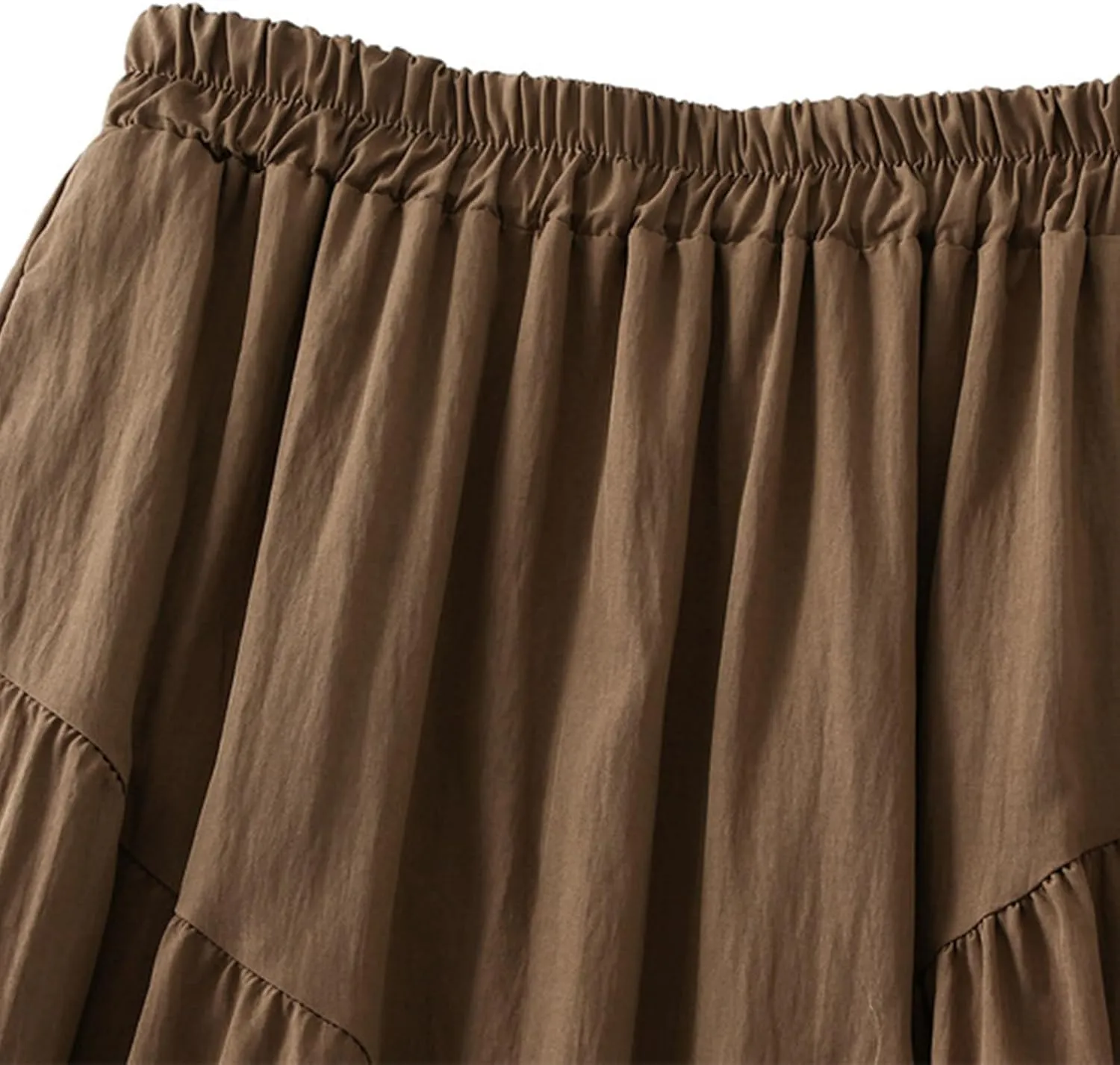 Oplxuo Women's Elastic High Waist Midi Skirts Plain Tiered A Line Swing Flared Pleated Skirt