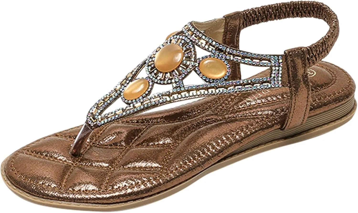 Orthopedic Sandals for Women Bohemian Rhinestone Beach Sandals Casual Elastic Strappy Flat Sandals Summer Flip Flops