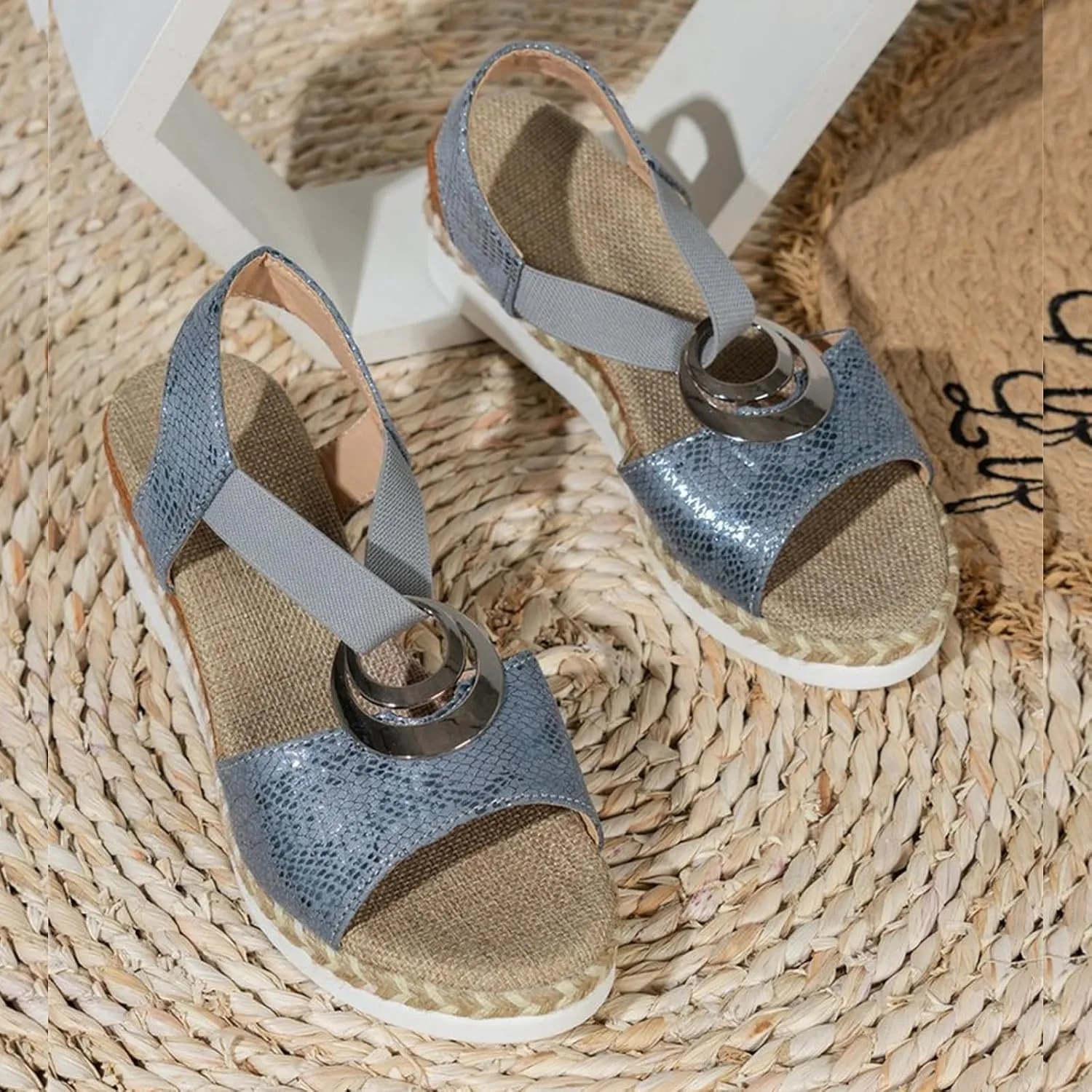 Orthopedic Wedge Sandals for Women Open Toe Ankle Strap Sandals Arch Support Espadrilles Wedges Sandal Comfortable Dressy Summer Shoes Fashion Casual Beach Sandal with Metal Buckle
