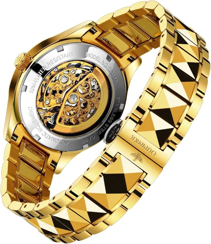 OUPINKE Dragon Skeleton Mens Wrist Watches Luxury Dress Automatic Self Winding Mechanical Sapphire Crystal Diamond Waterproof Luminous Tungsten Steel Band Watches