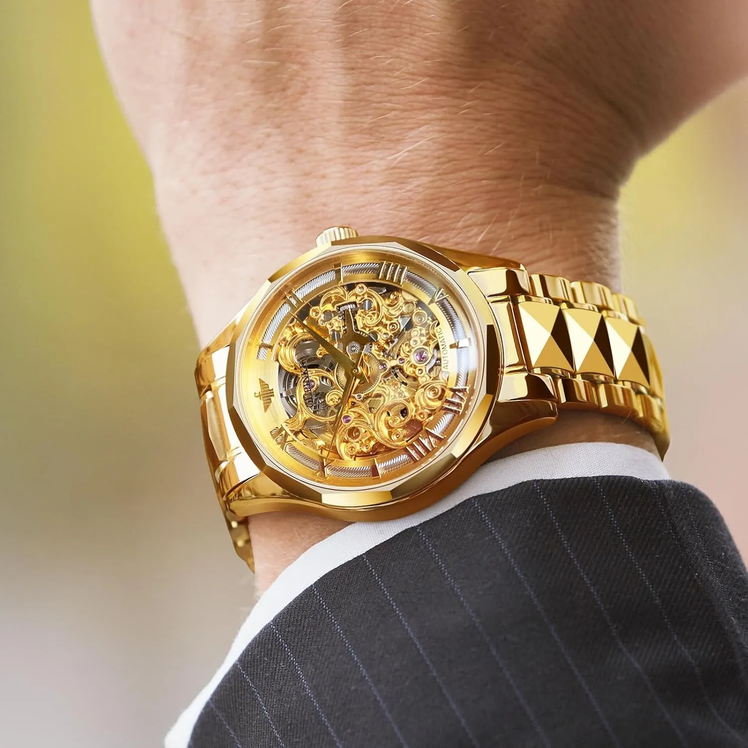 OUPINKE Dragon Skeleton Mens Wrist Watches Luxury Dress Automatic Self Winding Mechanical Sapphire Crystal Diamond Waterproof Luminous Tungsten Steel Band Watches