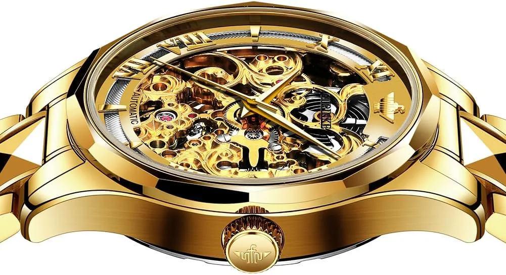 OUPINKE Dragon Skeleton Mens Wrist Watches Luxury Dress Automatic Self Winding Mechanical Sapphire Crystal Diamond Waterproof Luminous Tungsten Steel Band Watches