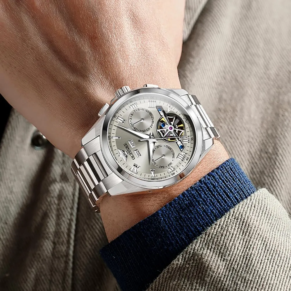 OUPINKE Men Skeleton Watch Automatic Mechanical Luxury Dress Waterproof Tourbillion Sapphire Crystal Wrist Watches for Men