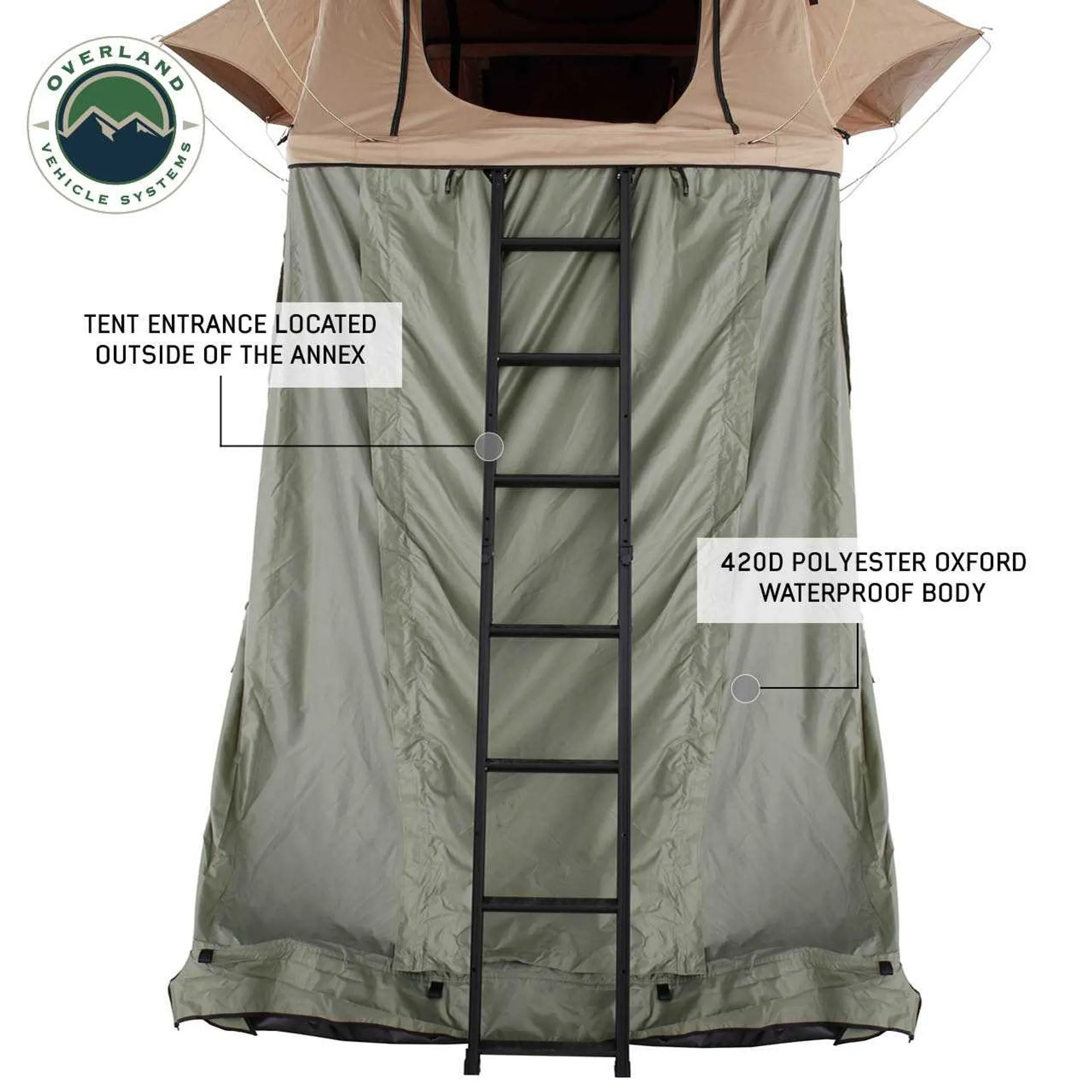 Overland Vehicle Systems TMBK Roof Top Tent Annex Green Base With Black Floor & Travel Cover
