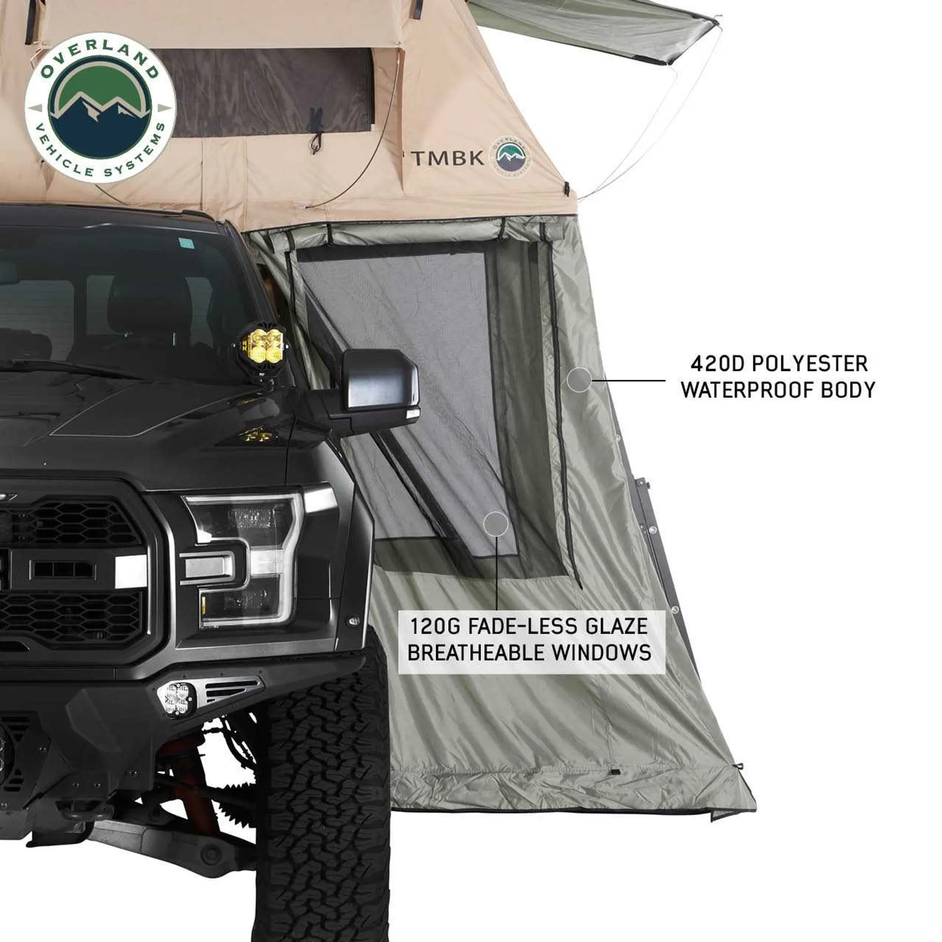 Overland Vehicle Systems TMBK Roof Top Tent Annex Green Base With Black Floor & Travel Cover