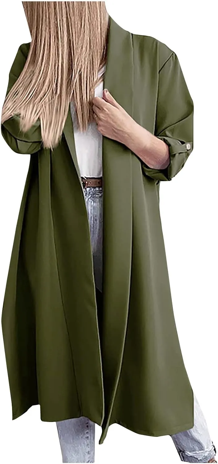 Oversized Long Blazer Cardigans for Women Open Front Ankle Length Long Sleeve Trench Coats Casual Dressy Outwear