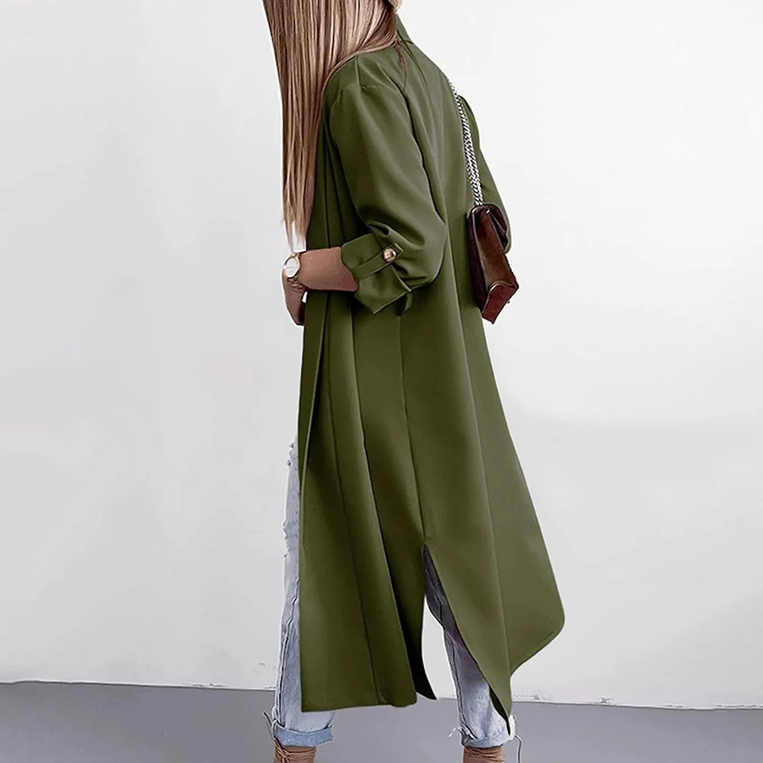 Oversized Long Blazer Cardigans for Women Open Front Ankle Length Long Sleeve Trench Coats Casual Dressy Outwear