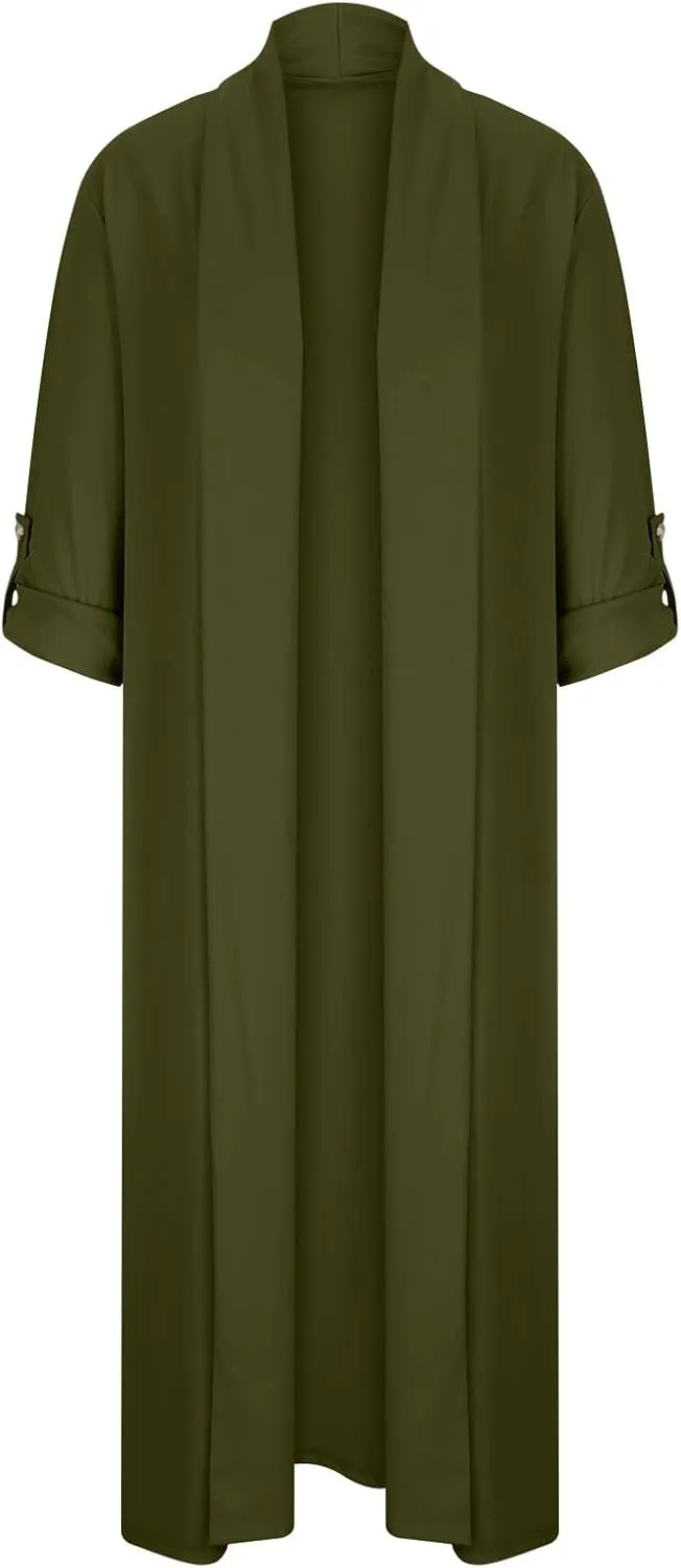Oversized Long Blazer Cardigans for Women Open Front Ankle Length Long Sleeve Trench Coats Casual Dressy Outwear
