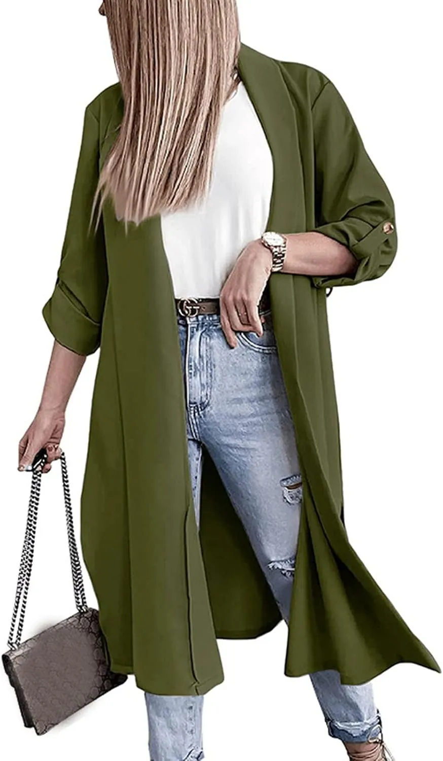 Oversized Long Blazer Cardigans for Women Open Front Ankle Length Long Sleeve Trench Coats Casual Dressy Outwear
