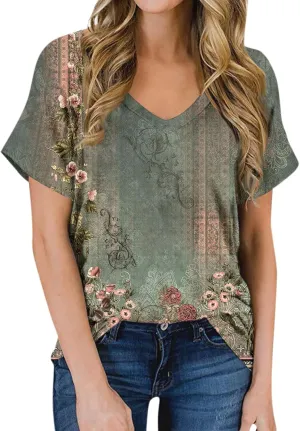 Oversized Tshirts for Women V Neck Summer Tops Short Sleeve Plus Size Casual Blouse Dressy Tee