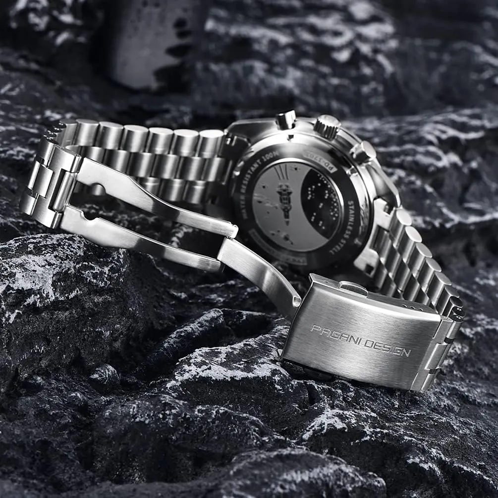 Pagani Design 1701 V6 Moon Wristwatch Homage Men's Quartz Chronograph Watches VK63 Movement Stianless Steel Construction 100M Waterproof Fashion Sport Watch
