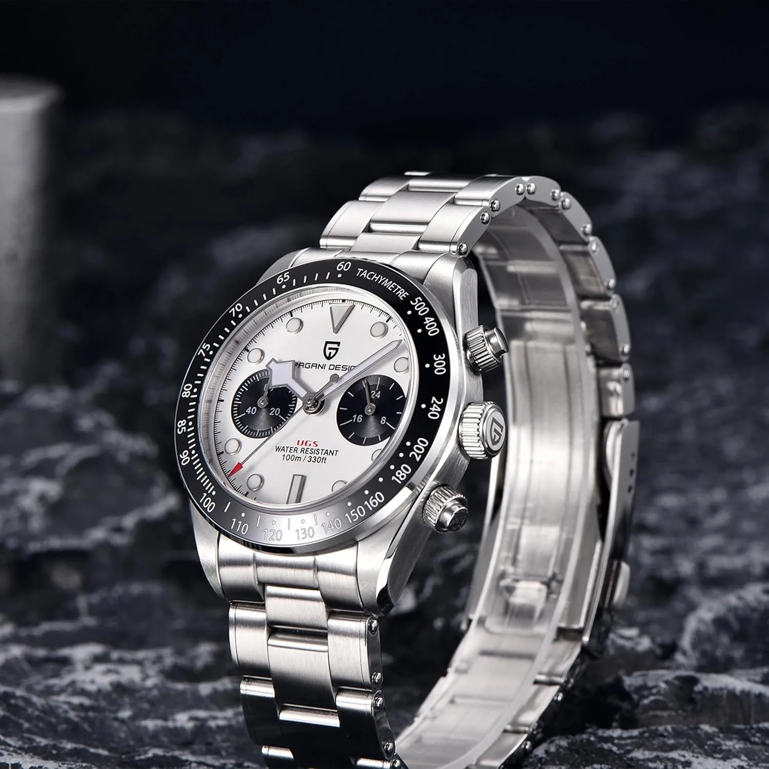 Pagani Design 1718 Men's Watch Chronograph Watch VK64 Quartz Movement Ceramic Bezel Stainless Steel Strap 100m Water Resistant Luminous Luxury Business Watch.
