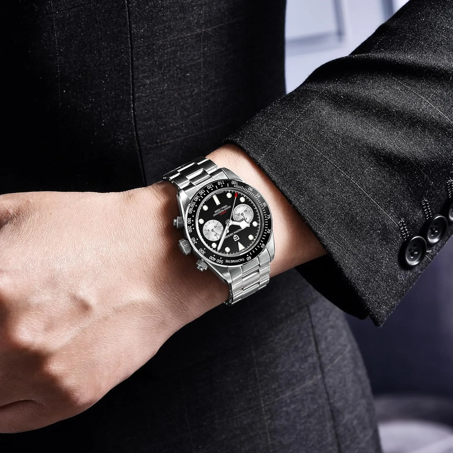 Pagani Design 1718 Men's Watch Chronograph Watch VK64 Quartz Movement Ceramic Bezel Stainless Steel Strap 100m Water Resistant Luminous Luxury Business Watch.