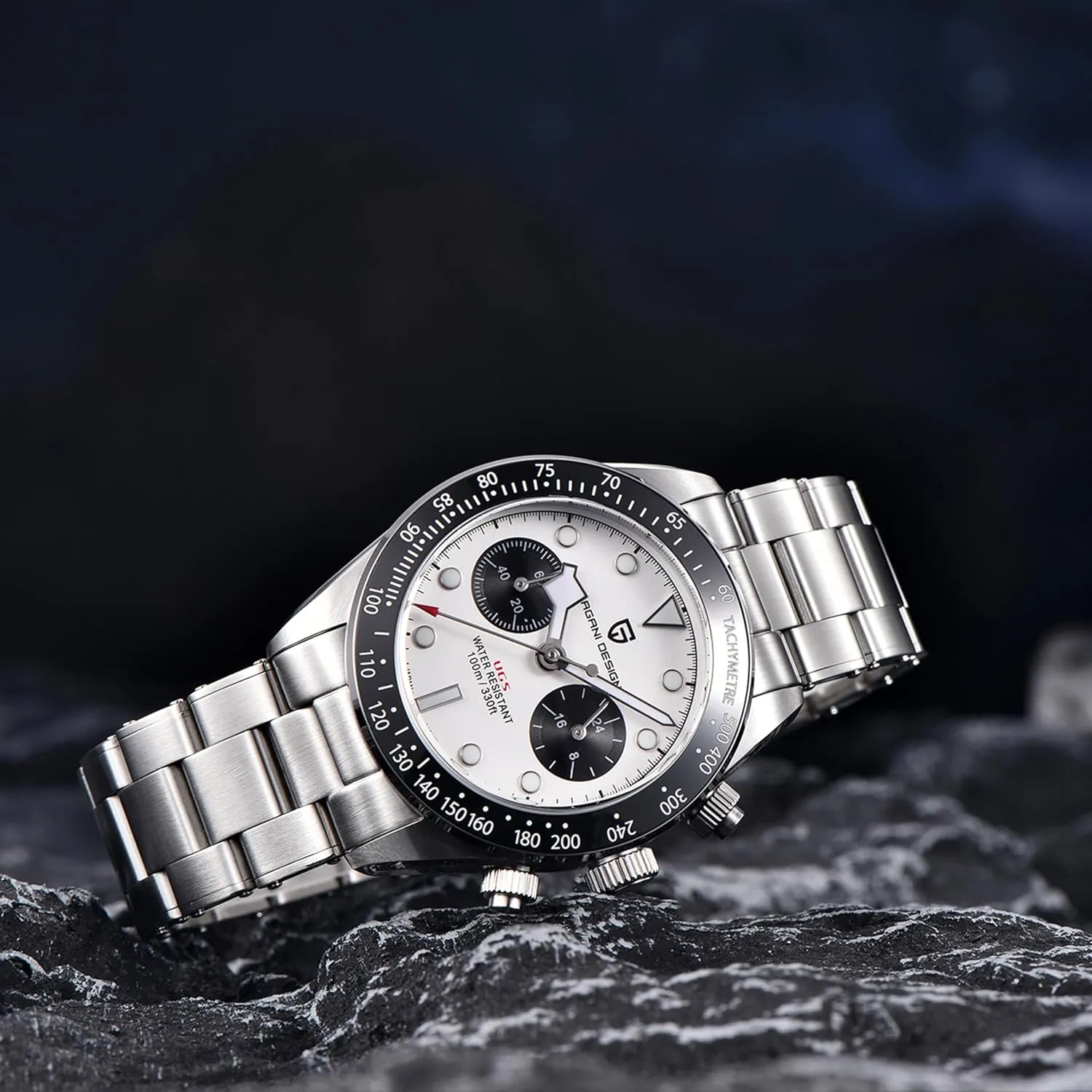 Pagani Design 1718 Men's Watch Chronograph Watch VK64 Quartz Movement Ceramic Bezel Stainless Steel Strap 100m Water Resistant Luminous Luxury Business Watch.