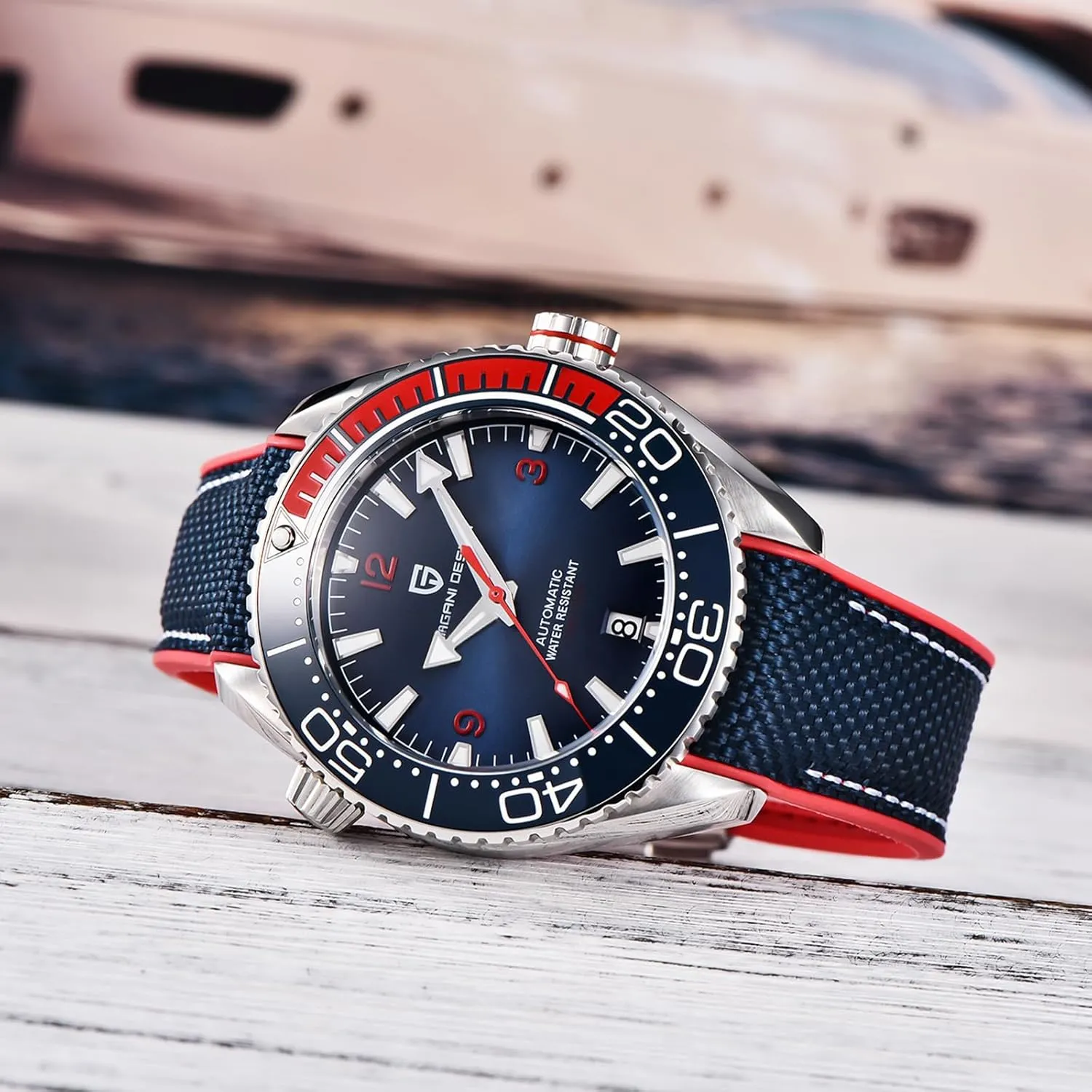 Pagani Design Men's Watch Automatic NH35 Mechanical Watch Ceramic Bezel Stainless Steel 100m Waterproof Diving Sports Strap Date Luminous Luxury Watch Rubber Strap