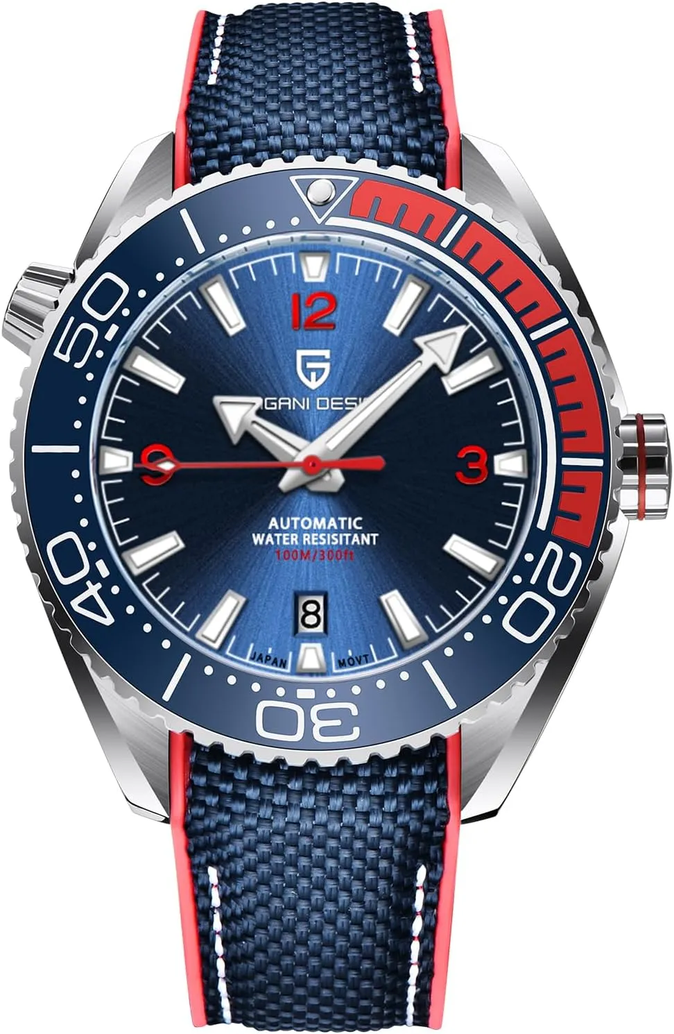 Pagani Design Men's Watch Automatic NH35 Mechanical Watch Ceramic Bezel Stainless Steel 100m Waterproof Diving Sports Strap Date Luminous Luxury Watch Rubber Strap