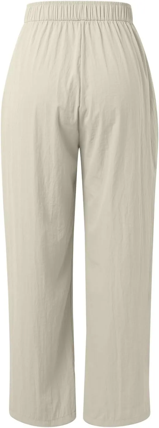 Palazzo Pants for Women Summer Casual Loose Fit High Elastic Waisted Tummy Control Pants Stretch Wide Leg Trousers