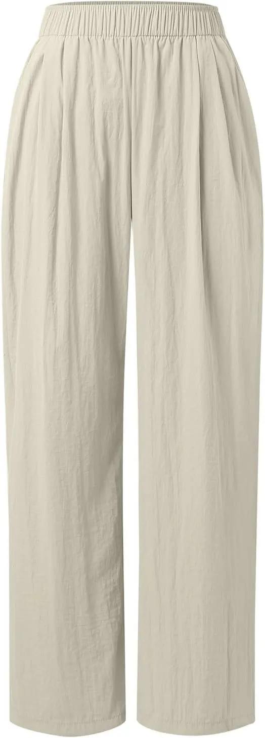 Palazzo Pants for Women Summer Casual Loose Fit High Elastic Waisted Tummy Control Pants Stretch Wide Leg Trousers