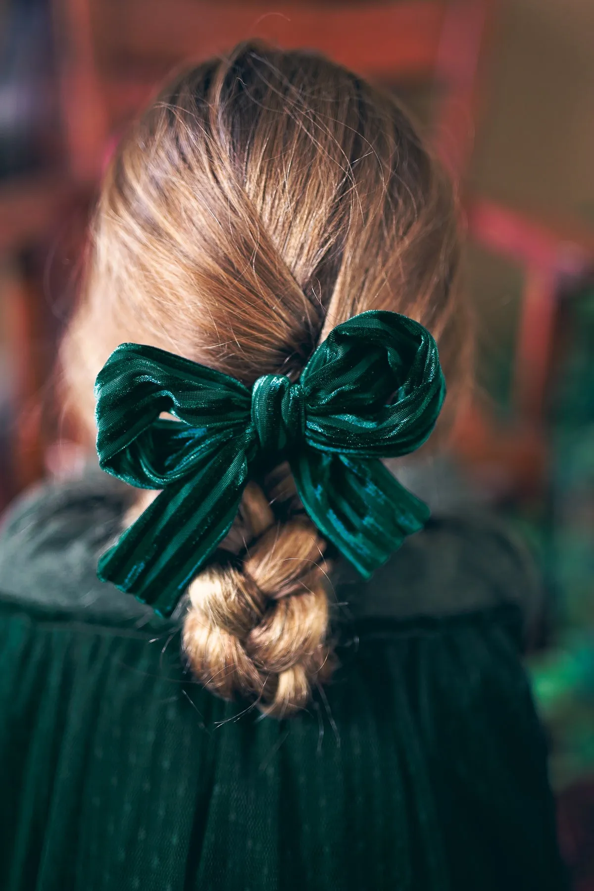 Party Bow Clip - Blue Velvet Stripe