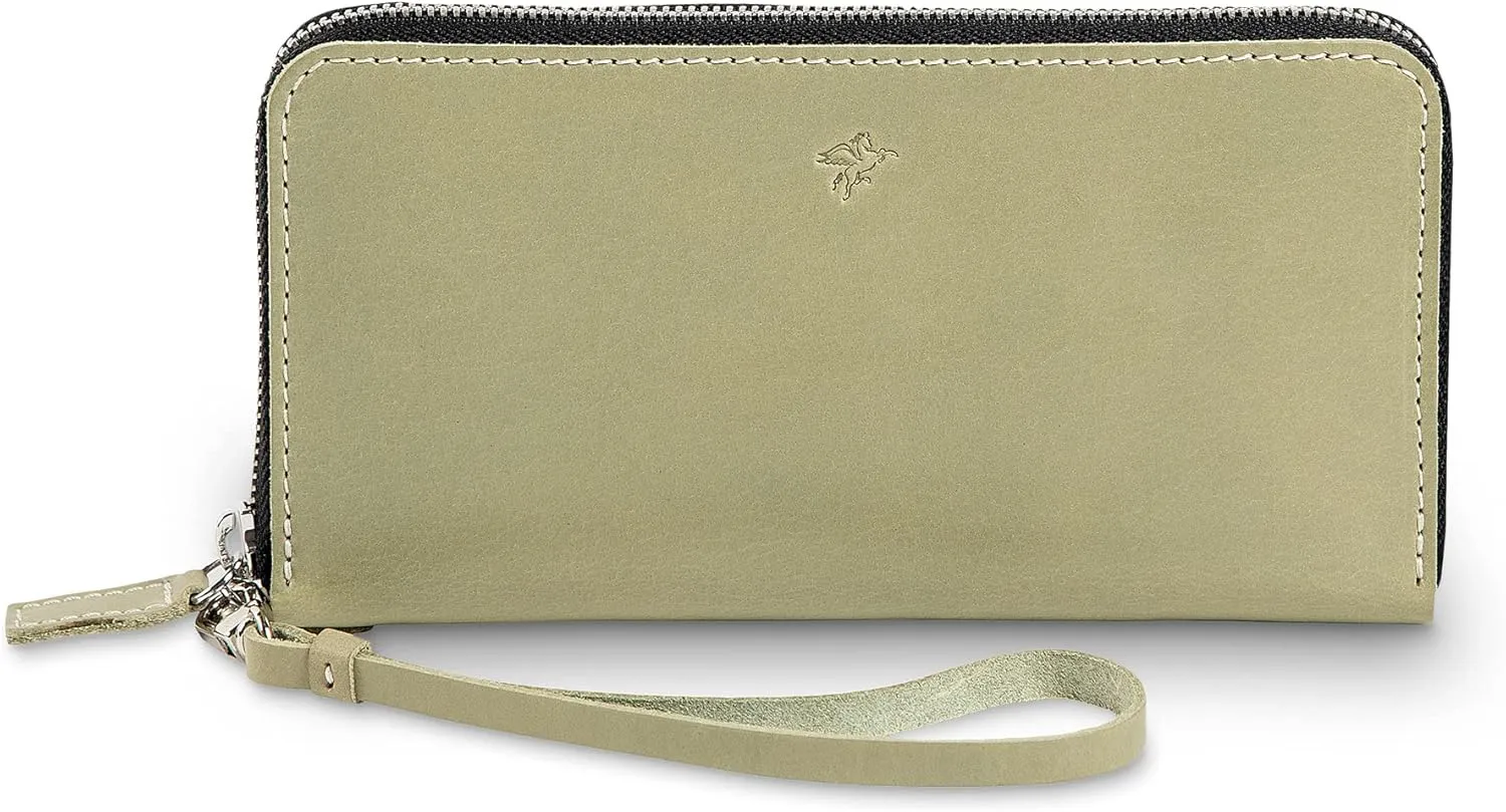 PEGAI Leather Large Capacity Wristlet Wallets For Women | Zip Around Full-Grain Phone Wallet | Clutch Purses for Women With Credit Card Holder, Coin Purse and Cash Slot | KARLA (Aqua)