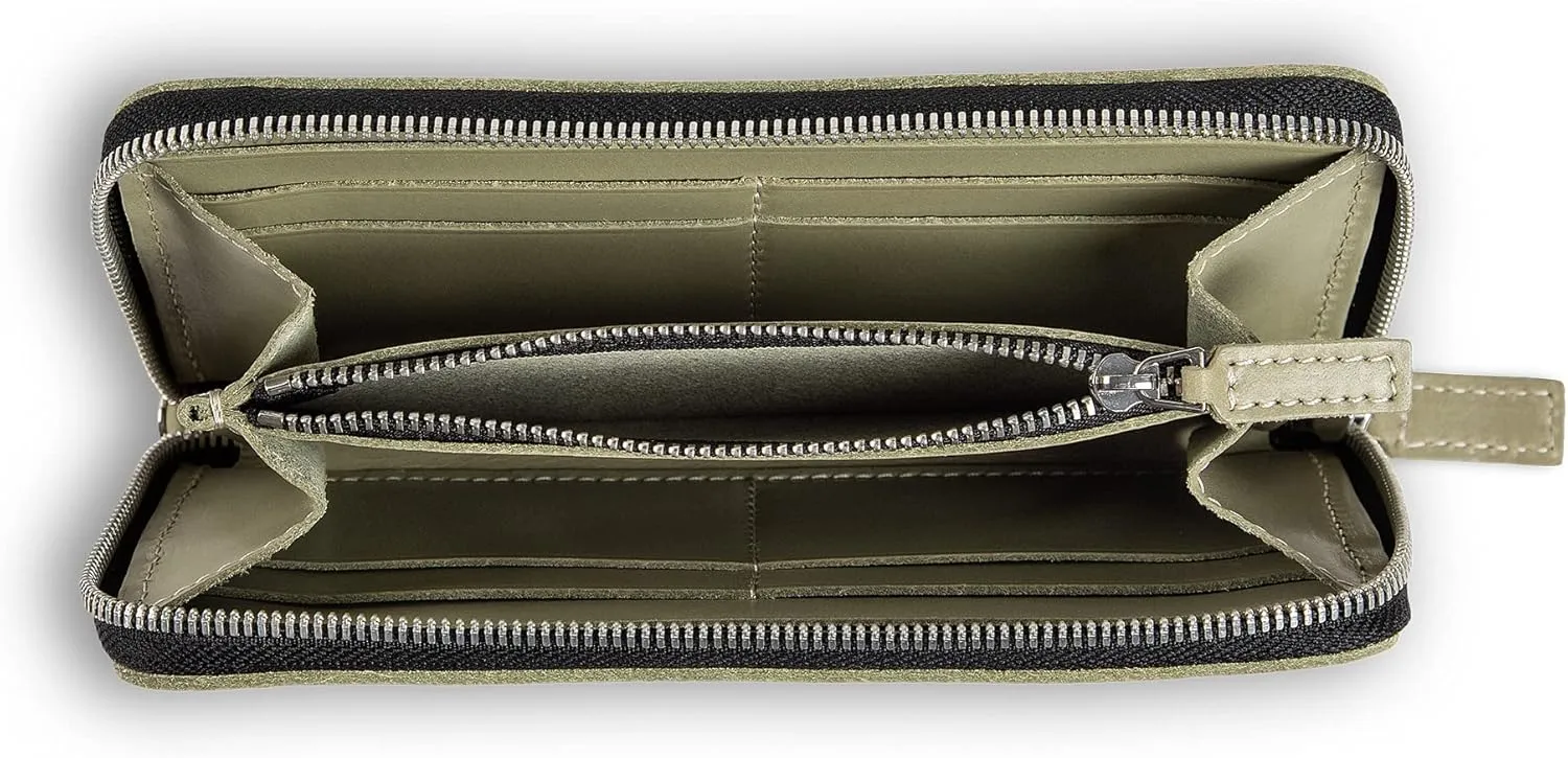 PEGAI Leather Large Capacity Wristlet Wallets For Women | Zip Around Full-Grain Phone Wallet | Clutch Purses for Women With Credit Card Holder, Coin Purse and Cash Slot | KARLA (Aqua)