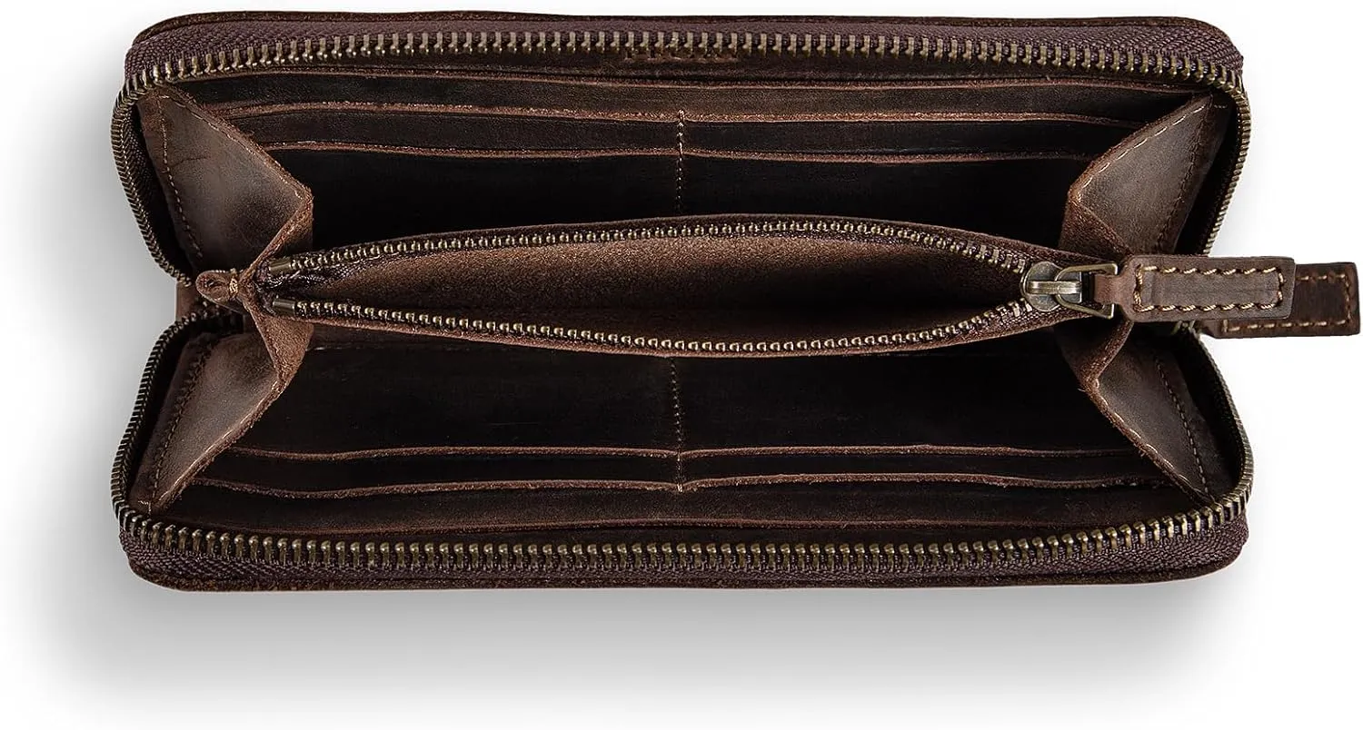 PEGAI Leather Large Capacity Wristlet Wallets For Women | Zip Around Full-Grain Phone Wallet | Clutch Purses for Women With Credit Card Holder, Coin Purse and Cash Slot | KARLA (Chestnut)