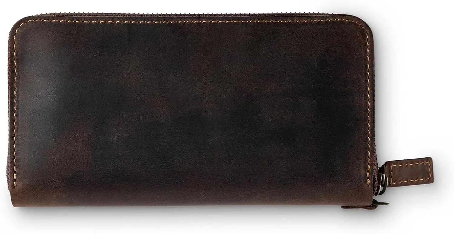 PEGAI Leather Large Capacity Wristlet Wallets For Women | Zip Around Full-Grain Phone Wallet | Clutch Purses for Women With Credit Card Holder, Coin Purse and Cash Slot | KARLA (Chestnut)