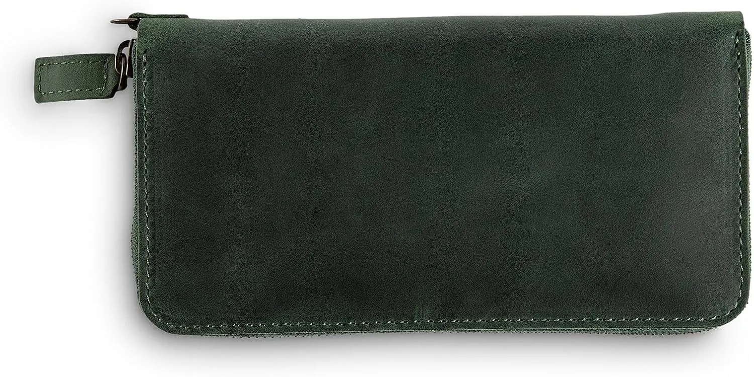 PEGAI Leather Large Capacity Wristlet Wallets For Women | Zip Around Full-Grain Phone Wallet | Clutch Purses for Women With Credit Card Holder, Coin Purse and Cash Slot | KARLA (Green)