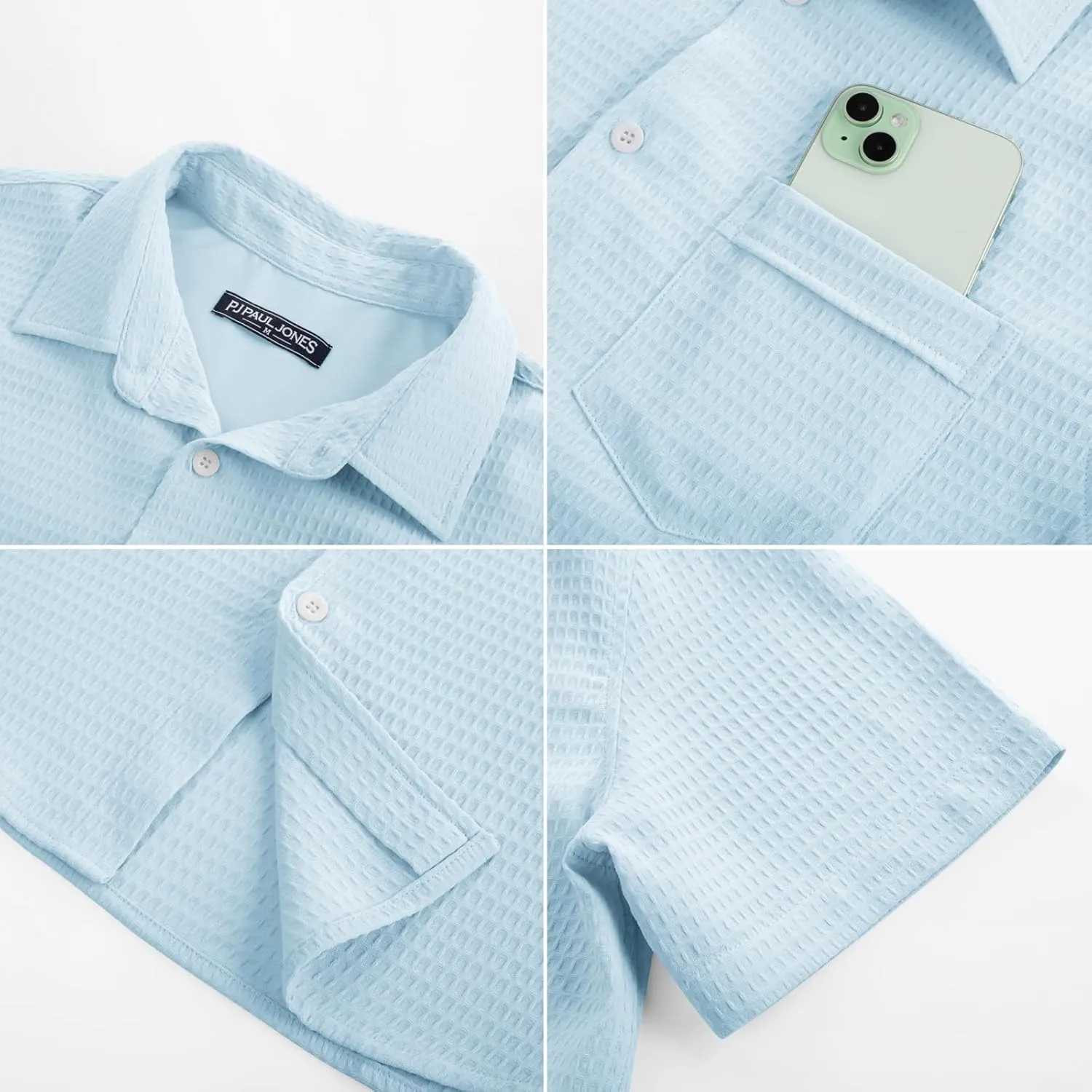 PJ PAUL JONES Mens Short Sleeve Button Down Shirts Casual Waffle Textured Loose Fit Summer Beach Shirt