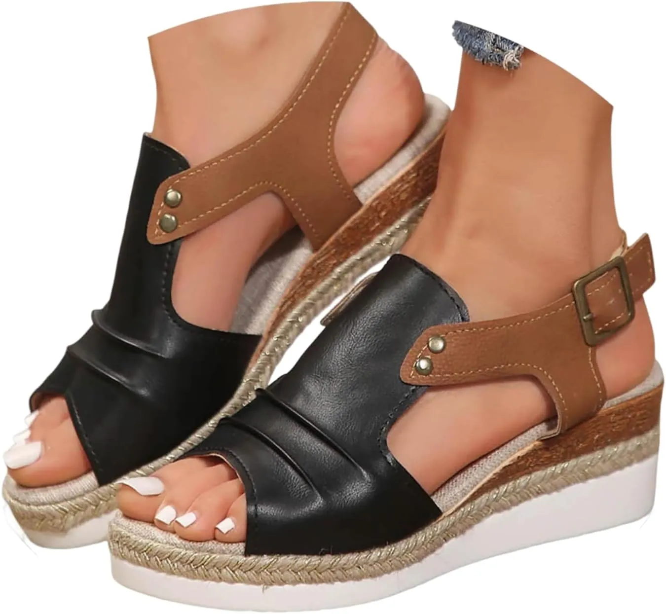 Platform Sandals Women Dressy,Comfy Open Toe Summer Sandals Espadrilles Wedge Sandals Casual Strappy Orthopedic Shoes