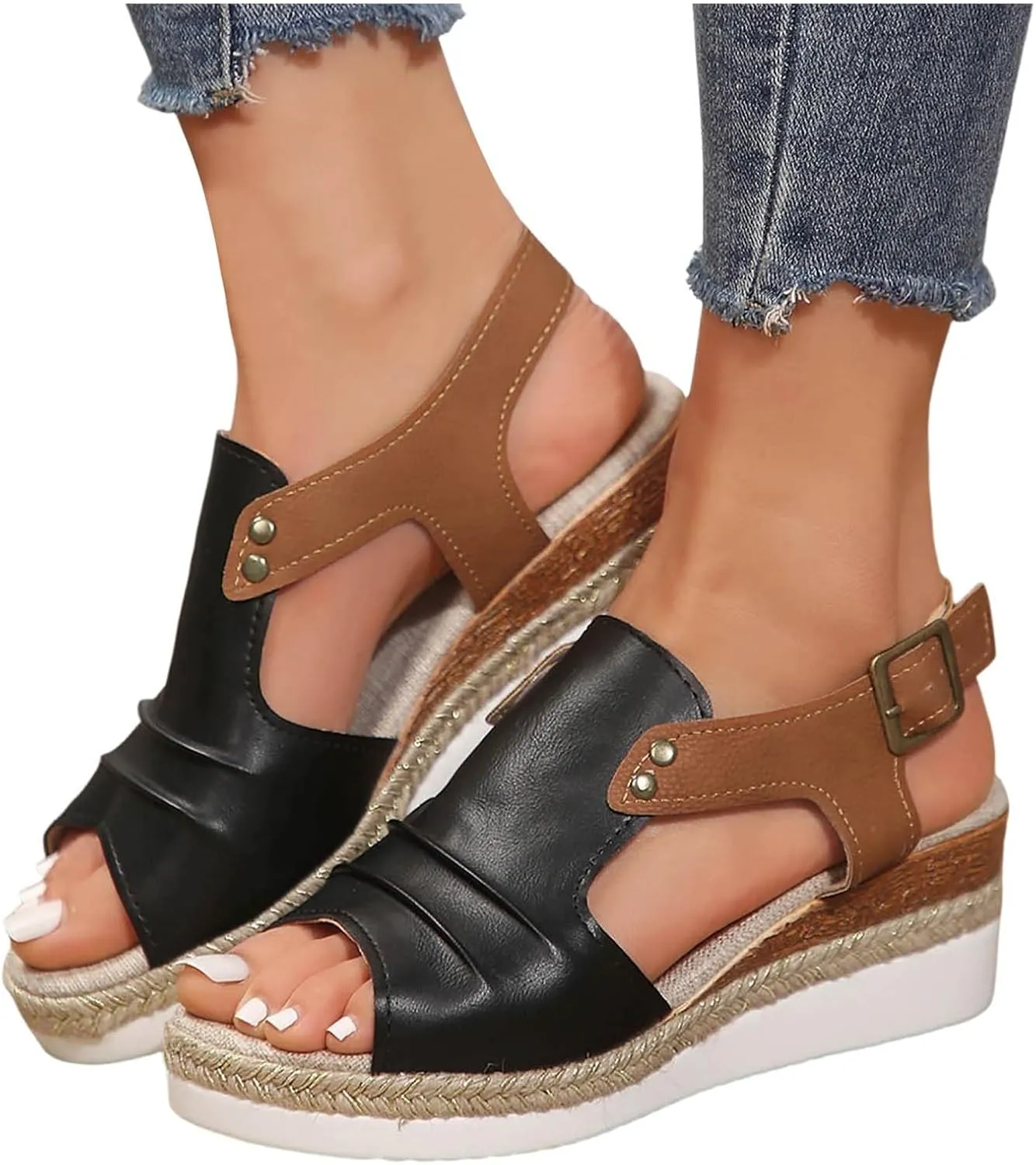 Platform Sandals Women Dressy,Comfy Open Toe Summer Sandals Espadrilles Wedge Sandals Casual Strappy Orthopedic Shoes