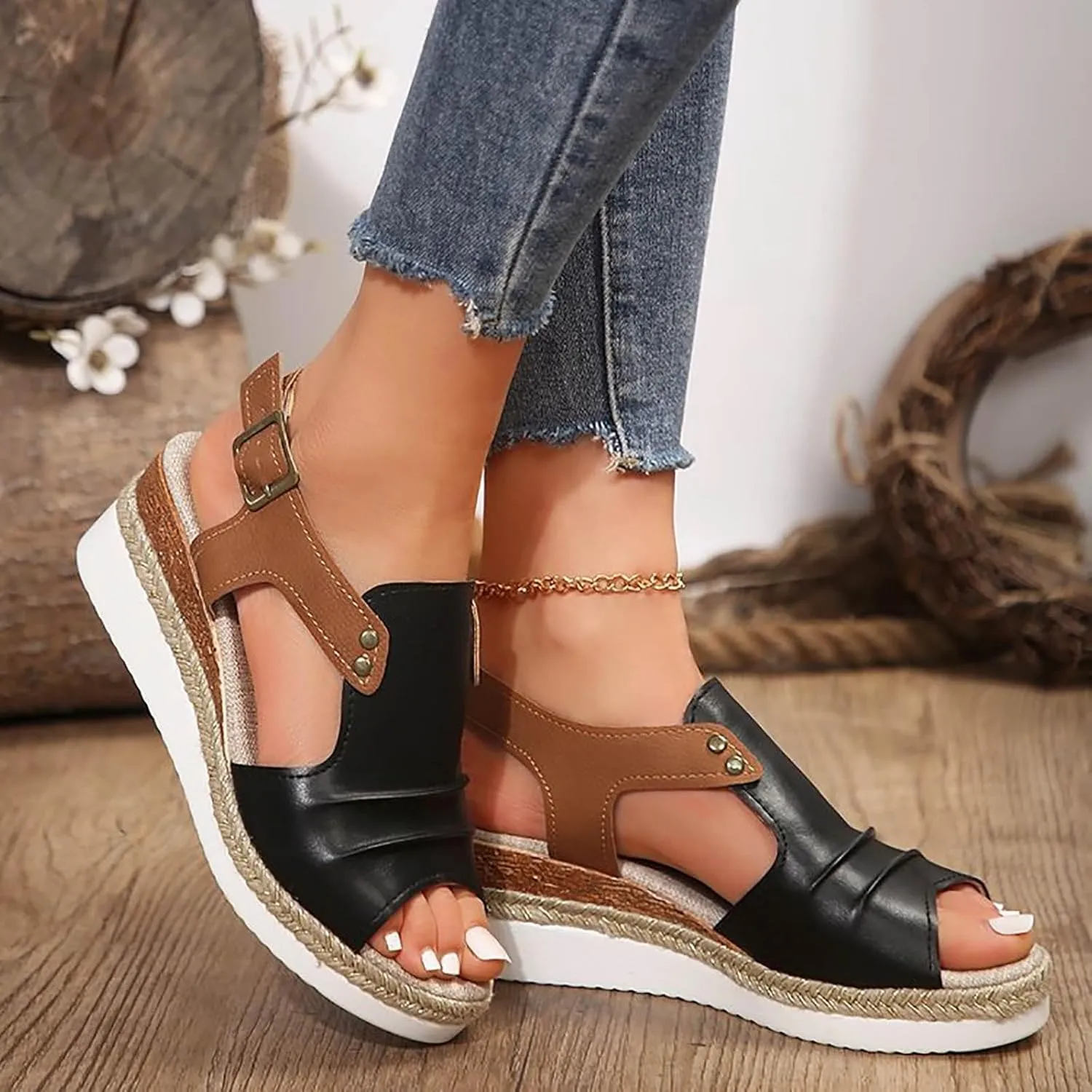 Platform Sandals Women Dressy,Comfy Open Toe Summer Sandals Espadrilles Wedge Sandals Casual Strappy Orthopedic Shoes