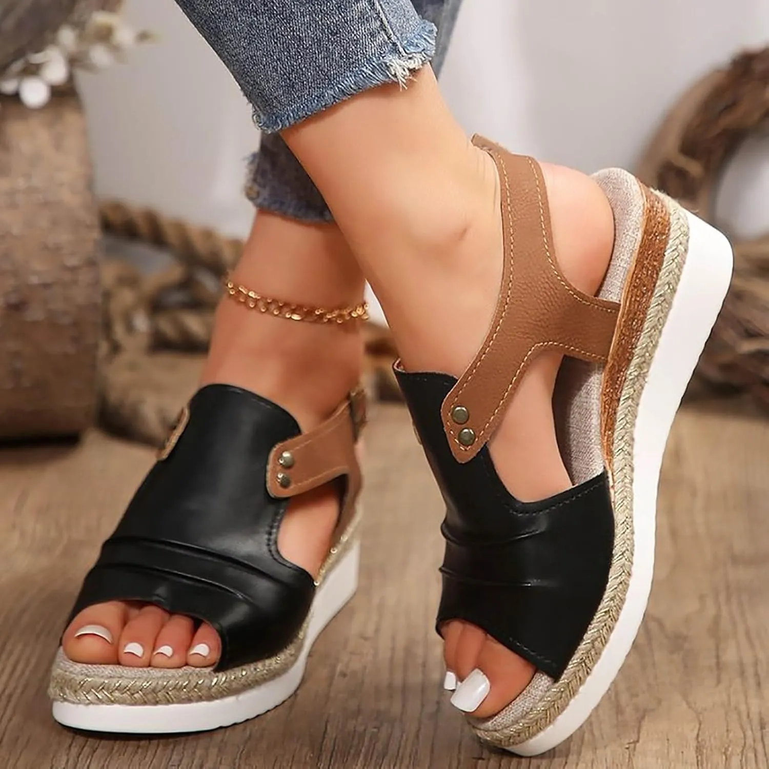 Platform Sandals Women Dressy,Comfy Open Toe Summer Sandals Espadrilles Wedge Sandals Casual Strappy Orthopedic Shoes