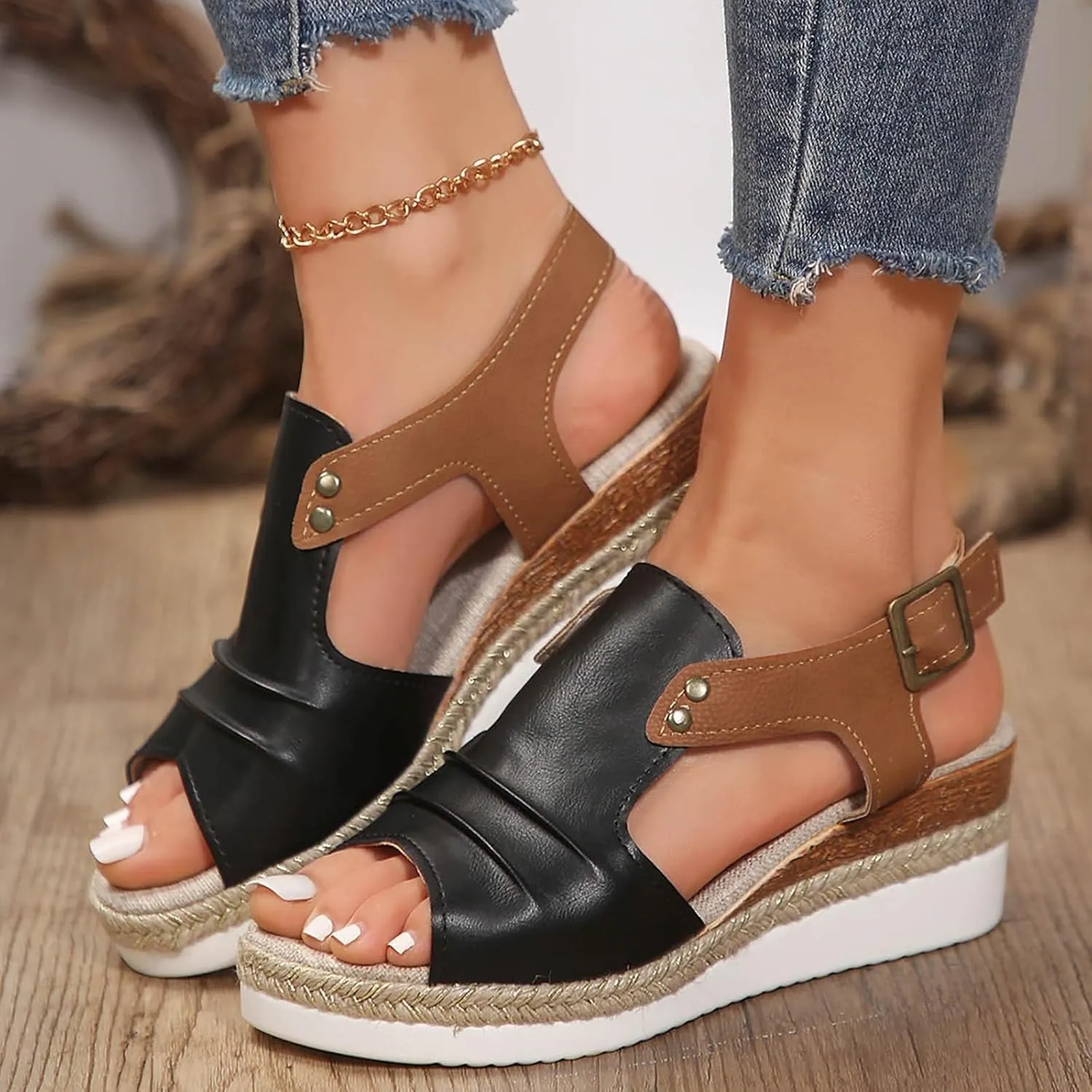 Platform Sandals Women Dressy,Comfy Open Toe Summer Sandals Espadrilles Wedge Sandals Casual Strappy Orthopedic Shoes