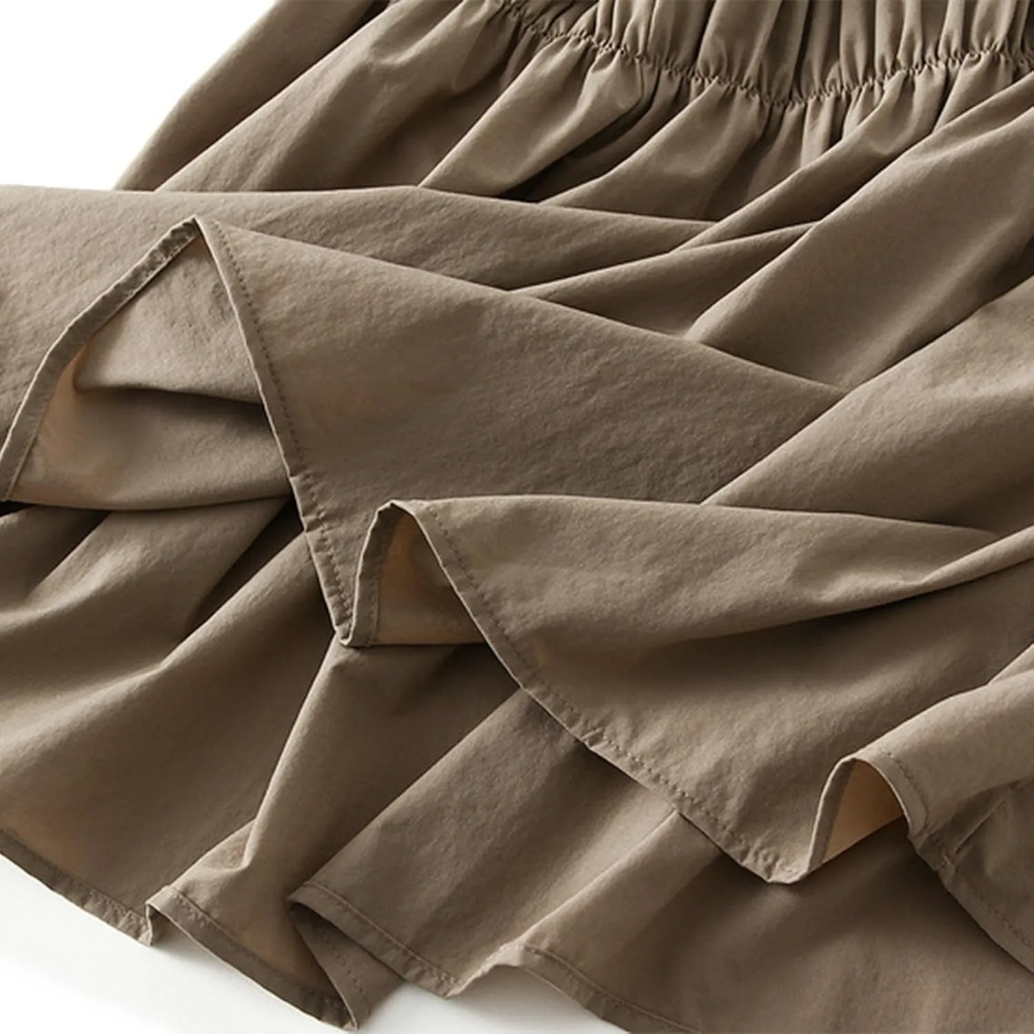 Pleated Skirt for Women with Pockets Midi Long Tiered A-Line Skirt High Waist All-Match Solid Color Long Skirts