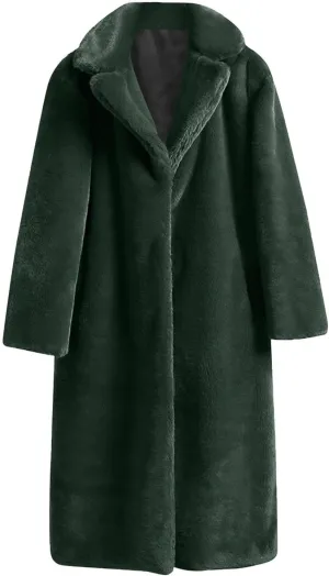 Plus Size Faux Fur Jackets for Women Winter Warm Thermal Shaggy Coats Long Sleeve Notched Lapel Collar Cozy Outwear