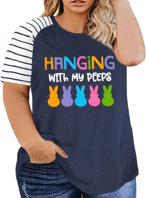 Plus Size Happy Easter T-Shirt for Women Bunny Rabbit Graphic Tees Funny Letter Print Short Sleeve Shirts Tops