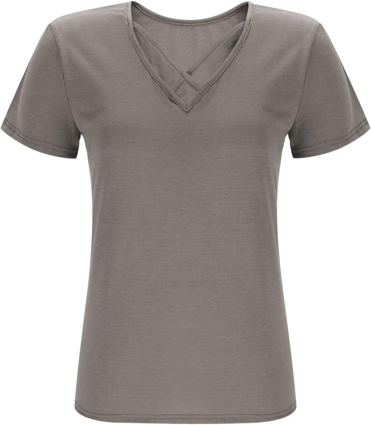 Plus Size Tops for Women Summer Short Sleeve Sexy V Neck Criss Cross T-Shirt Casual Loose Tunic Shirts Soft Solid Tee