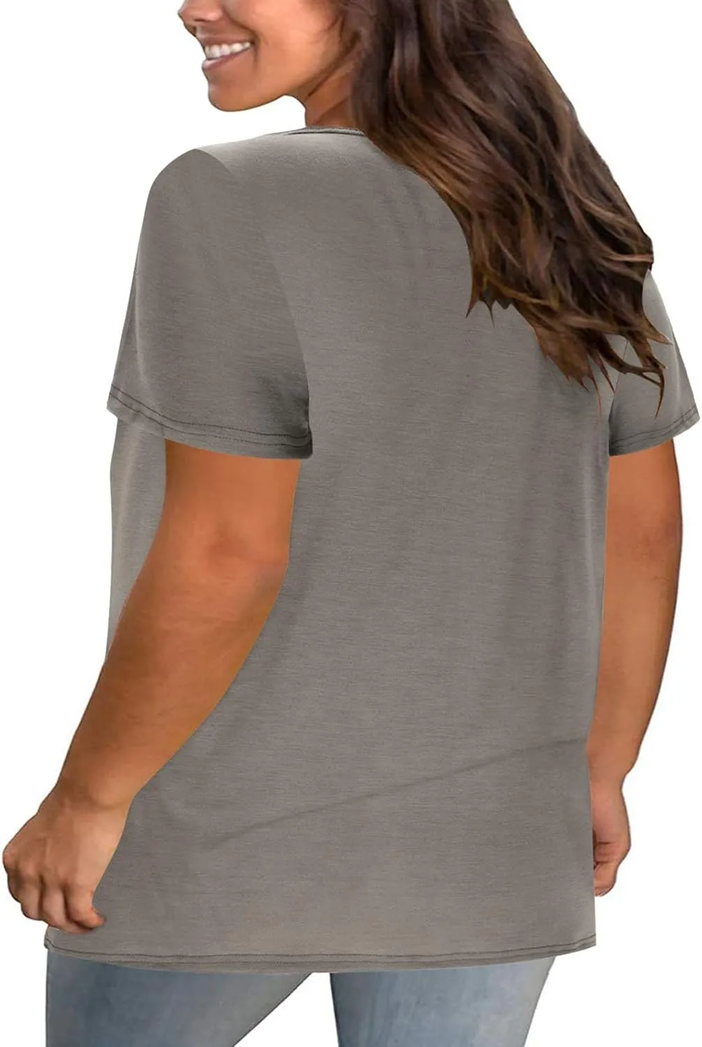 Plus Size Tops for Women Summer Short Sleeve Sexy V Neck Criss Cross T-Shirt Casual Loose Tunic Shirts Soft Solid Tee