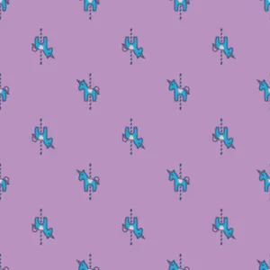 *PRE CUT* Ella Blue - MINI FUN FAIR -TE7012PU Carousel Horses PURPLE - 1 Metre