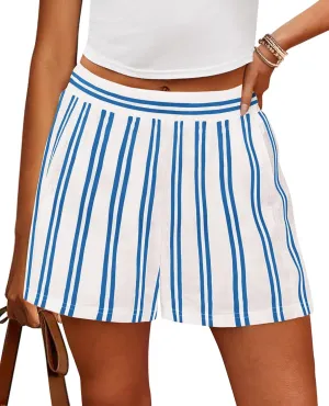 PRETTYGARDEN Boxer Shorts for Women 2025 Spring Striped PJ Y2K Casual Cotton Pajama Summer Lounge Sleep Bottoms with Pockets