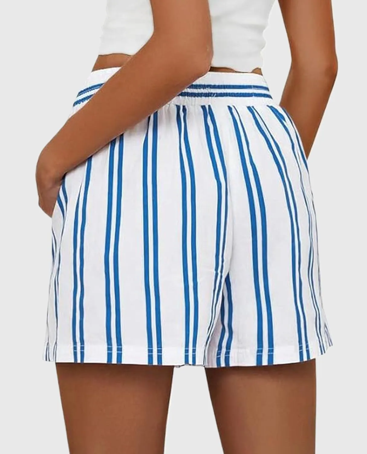 PRETTYGARDEN Boxer Shorts for Women 2025 Spring Striped PJ Y2K Casual Cotton Pajama Summer Lounge Sleep Bottoms with Pockets