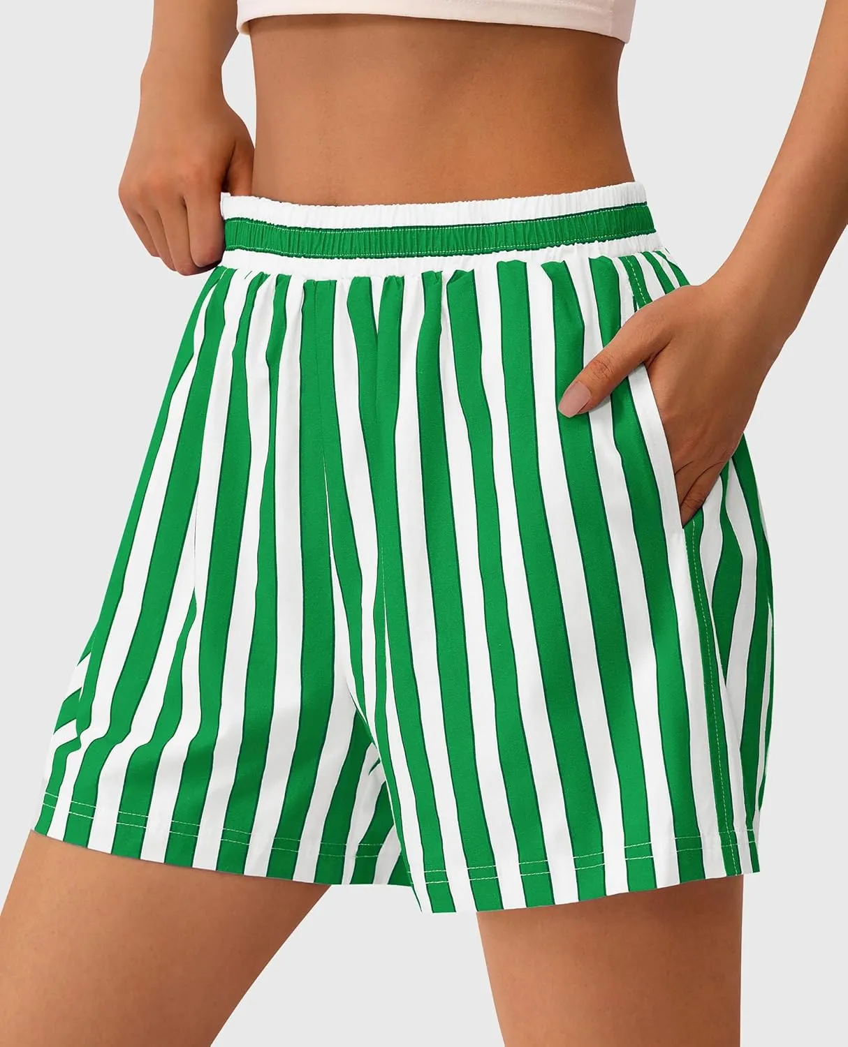 PRETTYGARDEN Boxer Shorts for Women 2025 Spring Striped PJ Y2K Casual Cotton Pajama Summer Lounge Sleep Bottoms with Pockets