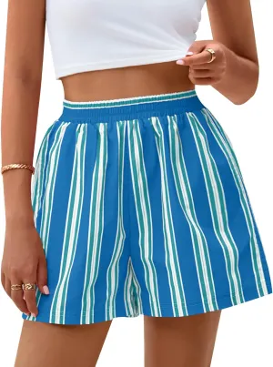 PRETTYGARDEN Boxer Shorts for Women 2025 Spring Striped PJ Y2K Casual Cotton Pajama Summer Lounge Sleep Bottoms with Pockets