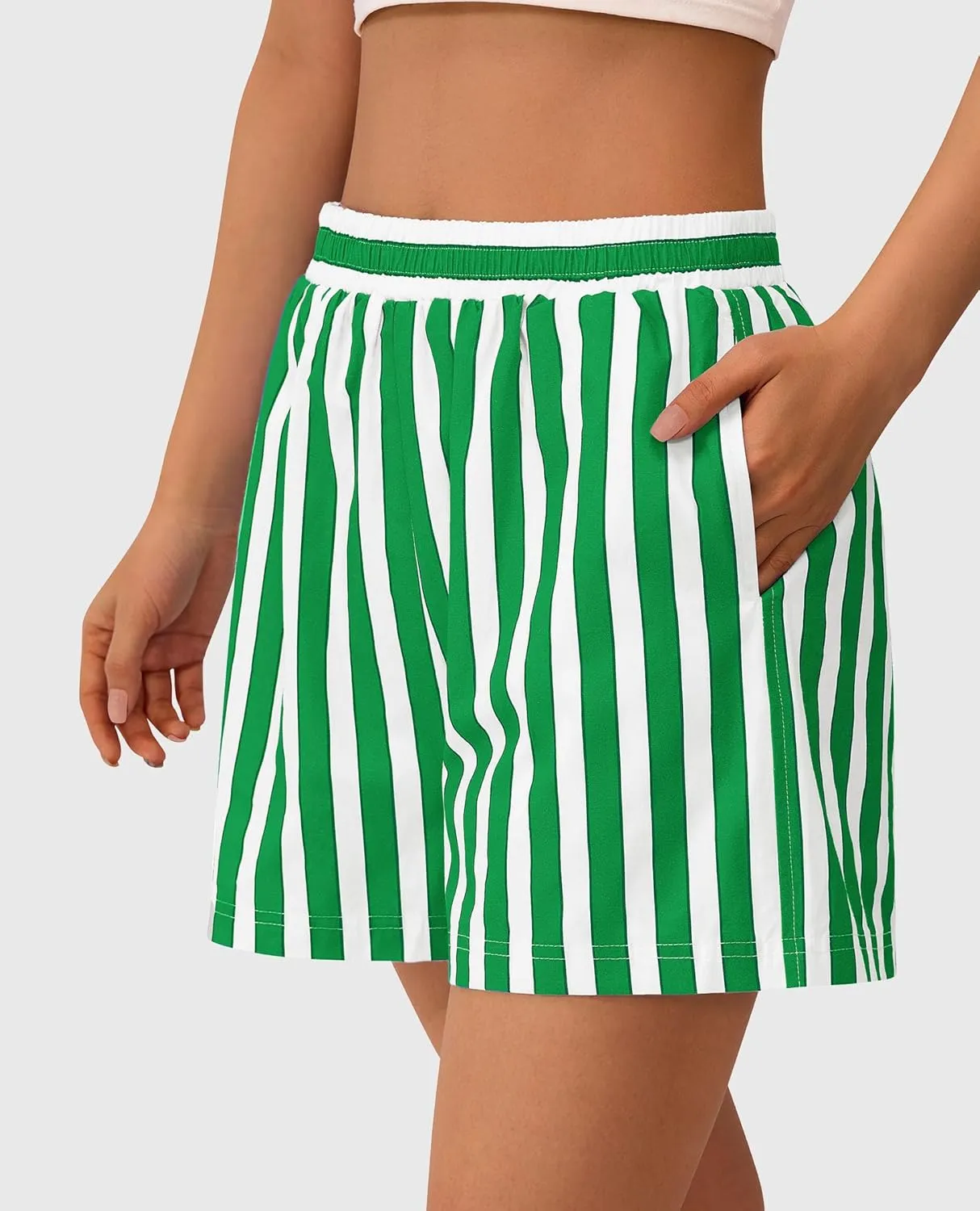 PRETTYGARDEN Boxer Shorts for Women 2025 Spring Striped PJ Y2K Casual Cotton Pajama Summer Lounge Sleep Bottoms with Pockets